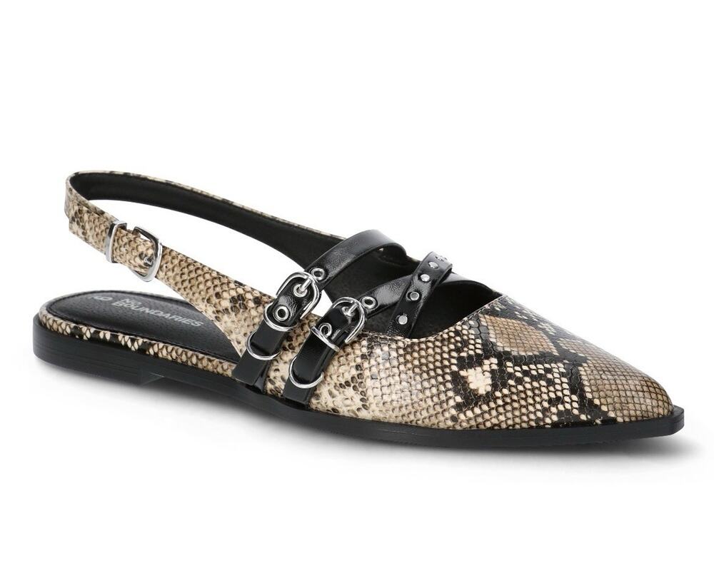 No Boundaries Women's Faux Leather Strappy Snakeskin Print Moto Flats NWT Size 9